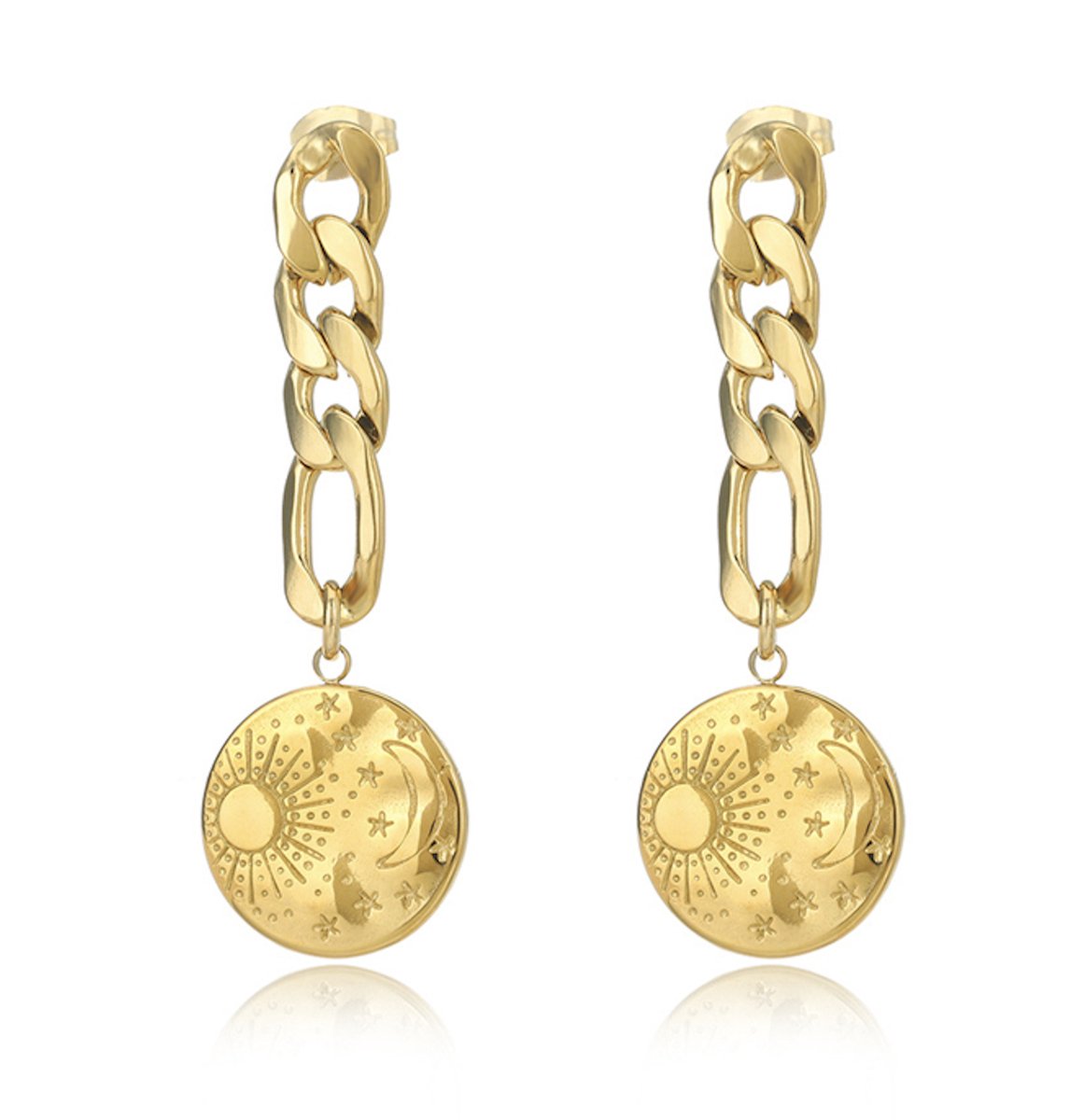 ASTRADAVI 18K Vergulde Sieraden - Oorbellen - Dangle Oorringen - Zon Maan en Sterren Dangle Oorbellen - Cadeau Idee