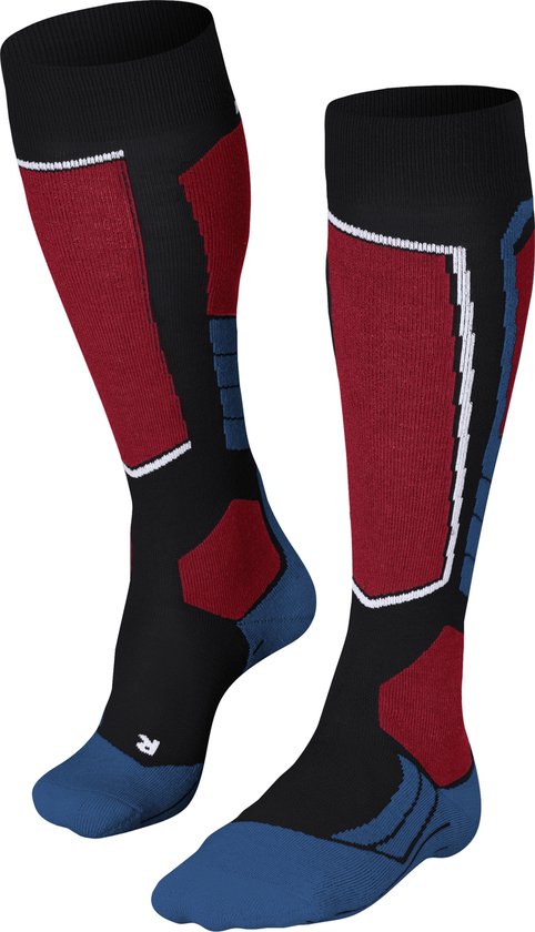 FALKE SK2 Chaussettes de ski chaussettes renforcées épaisses sans motif avec rembourrage moyen jusqu'aux genoux et chaudes pour le ski d'hiver Laine mérinos Zwart Chaussettes de sports d'hiver pour hommes - Taille 44-45