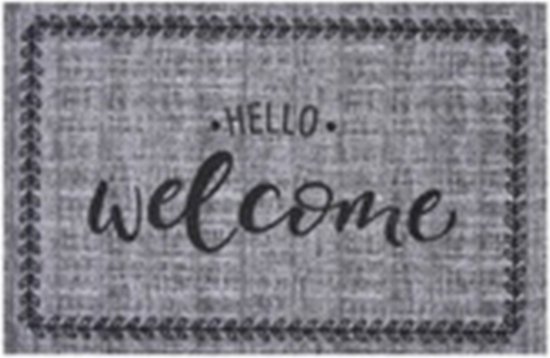 Deurmat ""Hello Welcome" met sierrand - Grijs / Zwart - Polyamide - 40 x 60 cm - Deur - Mat