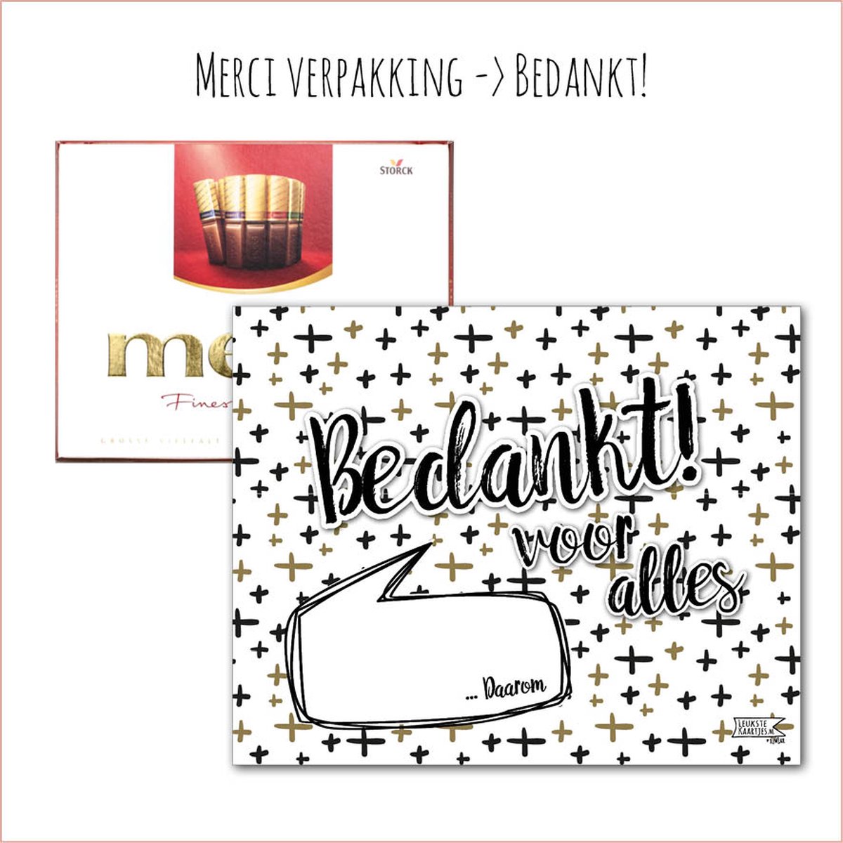 KaartKadootje Merci -> Bedankt - No:06 (Merci Chocolade - Bedankt! - Plusjes Zwart-Goudkleurig) - LeuksteKaartjes.nl by xMar