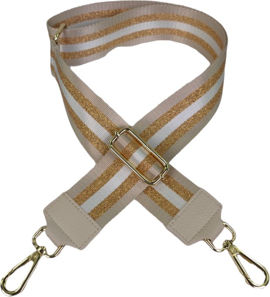 Qischa® Bag strap – Tassenriem – Schouderband – Schouderriem – Tassen Riem – Tas Hengsel – Verstelbare Riem – beige, koper, wit