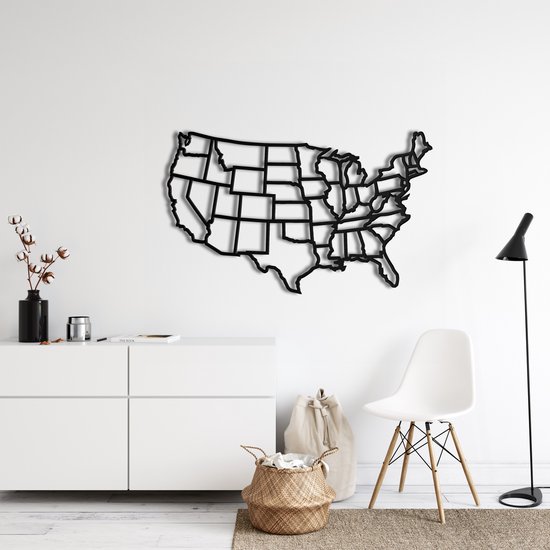 Wanddecoratie | Staten van Amerika / States of America| Metal - Wall Art | Muurdecoratie | Woonkamer | Buiten Decor |Zwart| 101x61cm