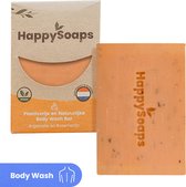 HappySoaps Body Wash Bar - Arganolie & Rozemarijn - Kruidig en Intens Geurend - 100% Plasticvrij, Vegan & Diervriendelijk  - 100gr
