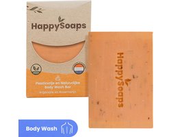 HappySoaps Body Wash Bar - Arganolie & Rozemarijn - Kruidig en Intens Geurend - 100% Plasticvrij, Vegan & Diervriendelijk  - 100gr