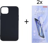 Silicone Hoesje Geschikt voor iPhone 14 Pro Max - Zwart + 2X Tempered Glass Screenprotector - ZT Accessoires