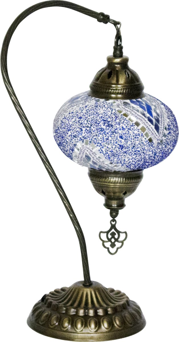 Oosterse mozaiek boog tafellamp - Blauw - Diameter bol(len) 18cm