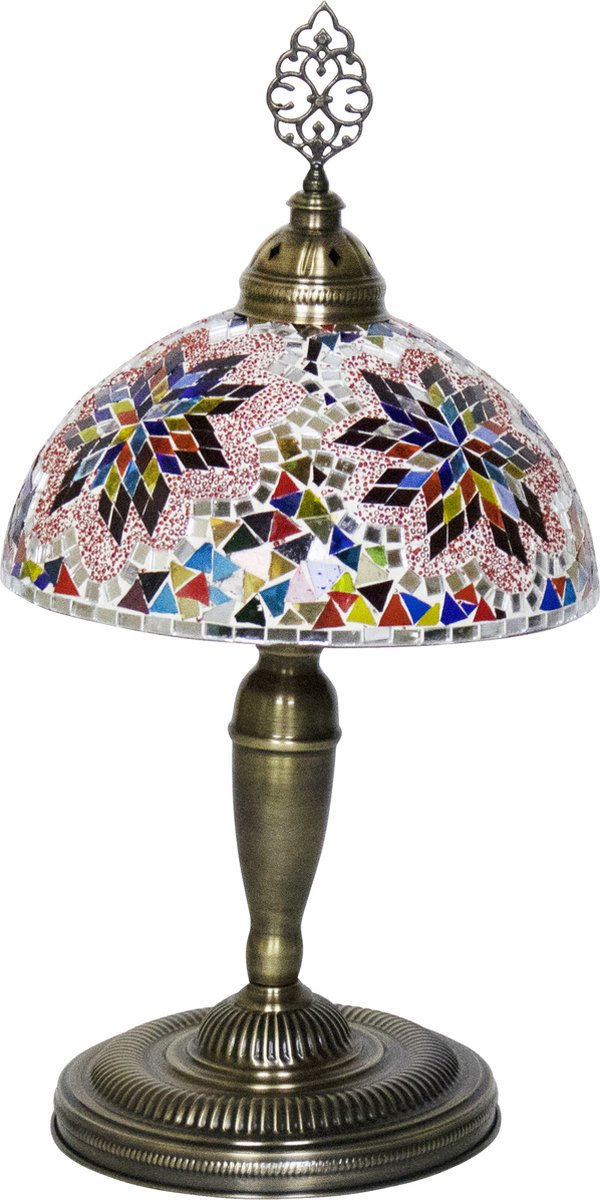 Oosterse mozaiek halve maan tafellamp - Mixcolour - Hoogte 58cm - Diameter glas 30cm