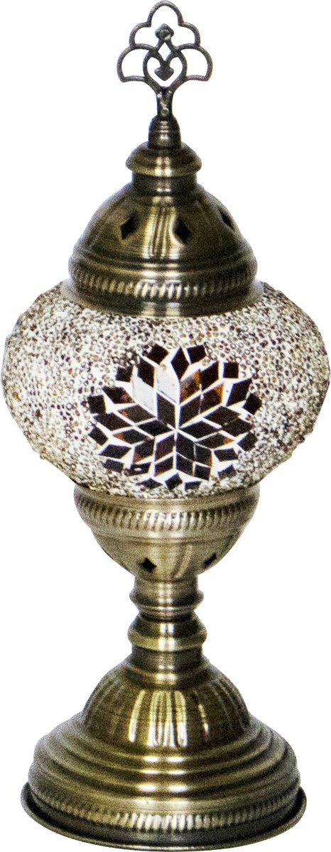 Oosterse mozaiek tafellamp - Bruin - Hoogte 30cm - Diameter bol(len) 13,5cm