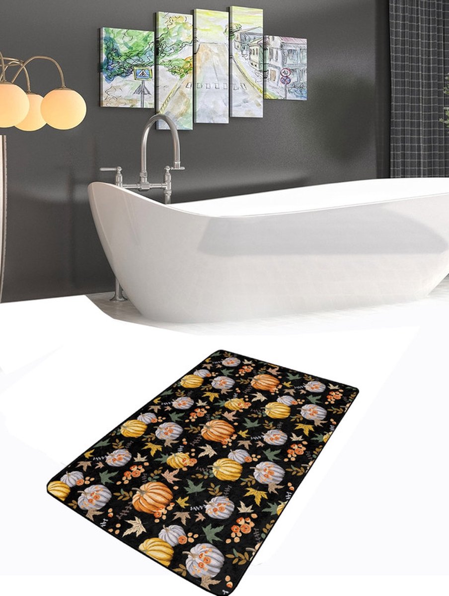 Badmat antislip - Deurmat - 50x80 x 2 stuk - Wc mat - Toiletmat - Pompoen - De Groen Home