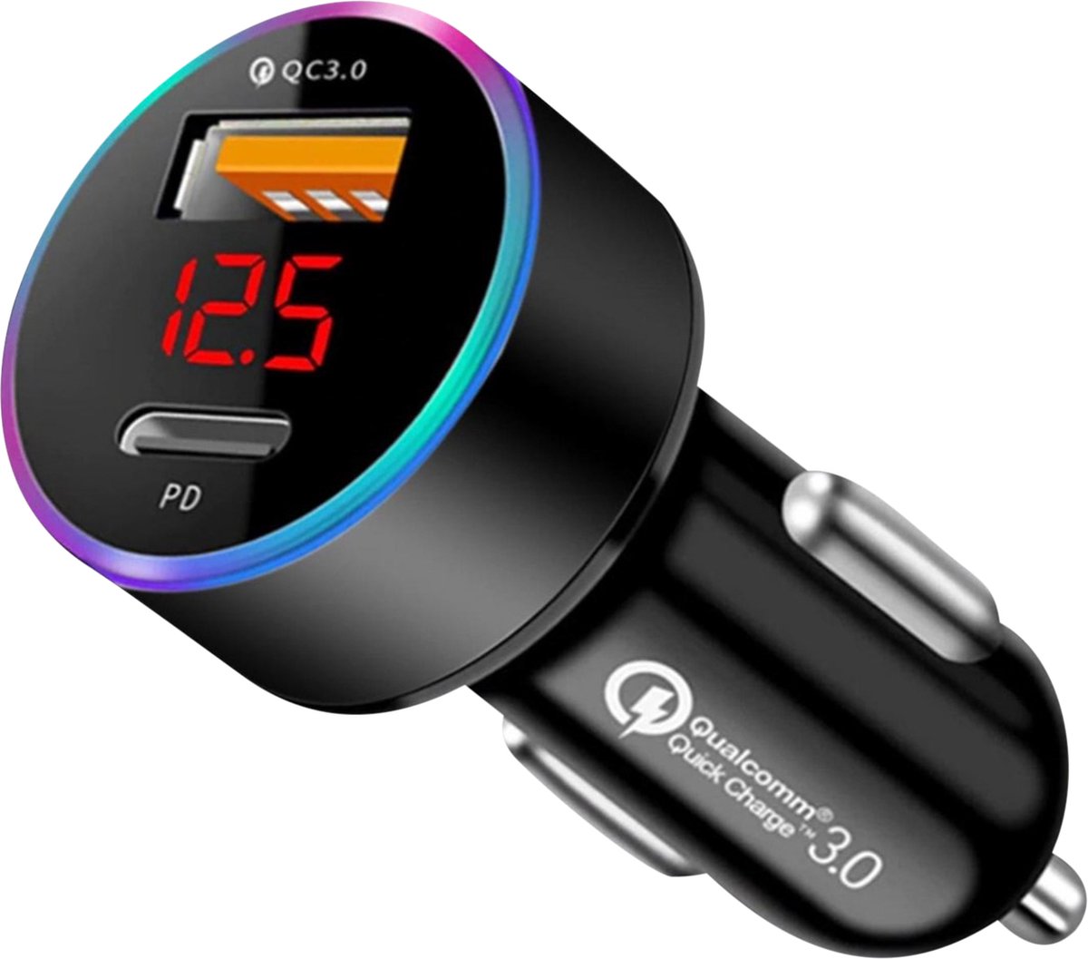ChargeMore Dubbele USB Autolader Zwart – 3.0 laadvermogen – USB A & USB C – Snellader – Car Fast Charger – Sigaretten Aansteker Lader - ChargeMore