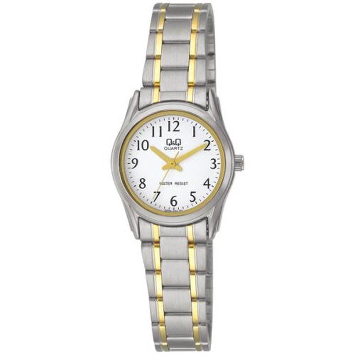 QQ Q595J404Y - Horloge - Analoog - Dames - Vrouwen - stalen band - Rond - Cijfers - Staal - Zilverkleurig - Goudkleurig - Wit - 3ATM