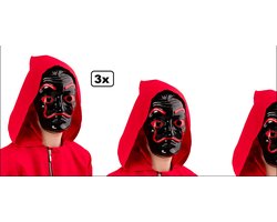 3x Masker La Casa dali zwart/rood - Halloween La casa de Papel festival thema feest horror fun