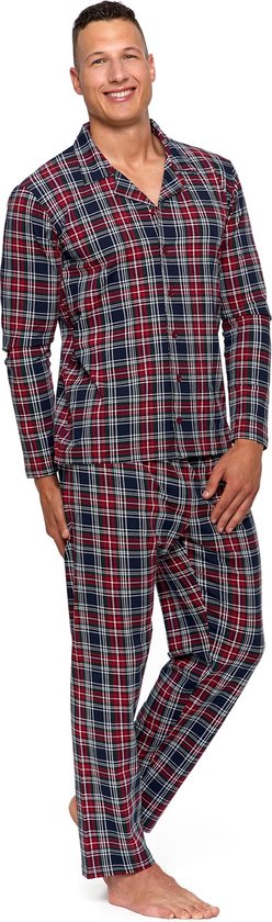 Heren geruite pyjama met lange mouwen - bordeaux- korting- sale XL