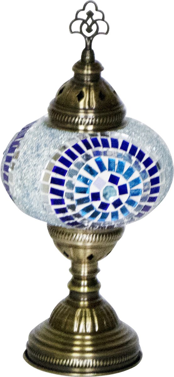 Oosterse mozaiek tafellamp - Lichtblauw - Hoogte 33cm - Diameter bol(len) 18cm