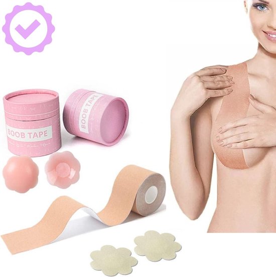 Boob Tape - Inclusief Nipple Covers - Plak BH - 5 meter - Nude