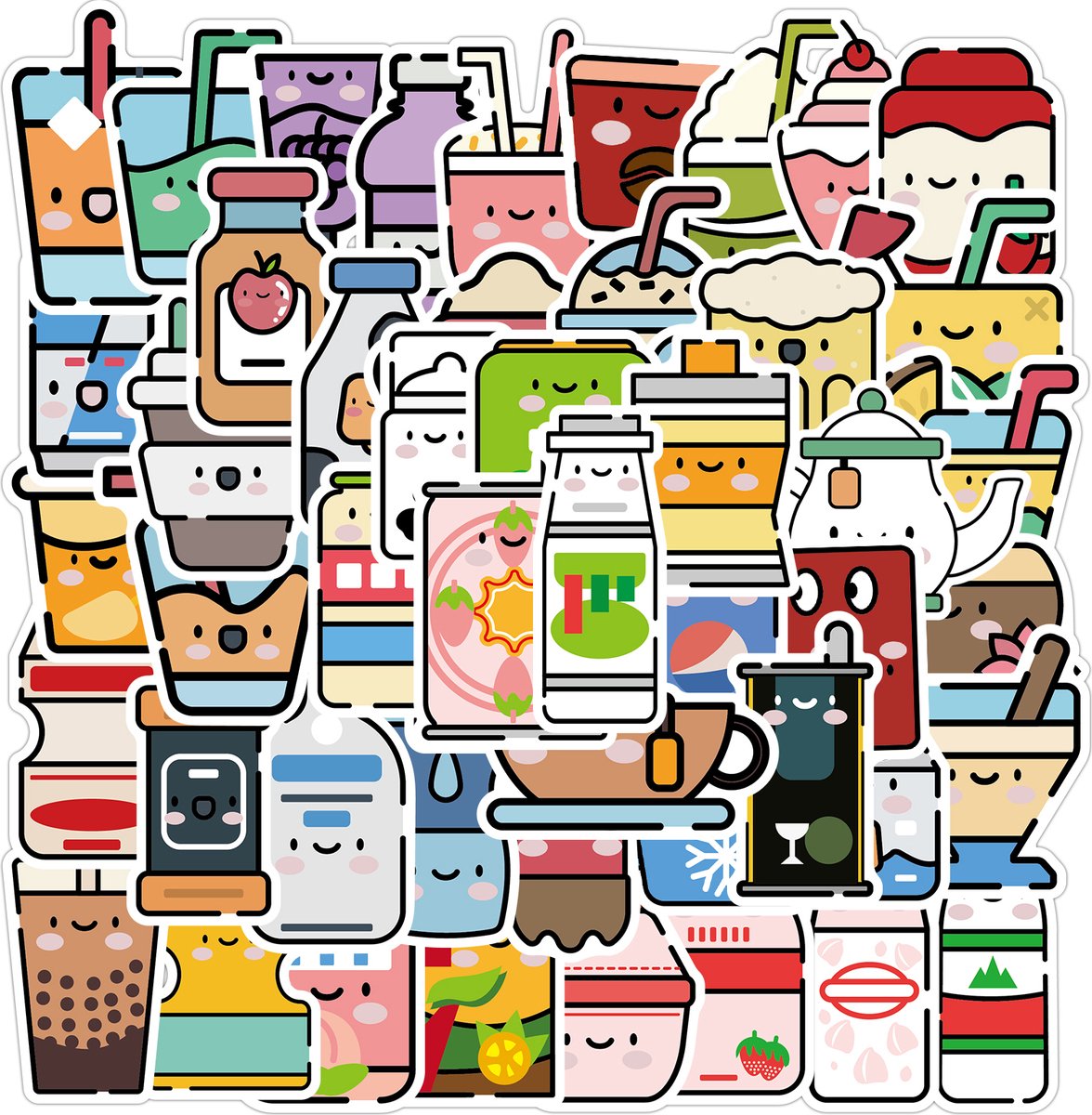 Drinken Stickers - Bier Frisdrank Cola Koffie Thee - set 50 stuks - Laptop Stickers - Stickervellen