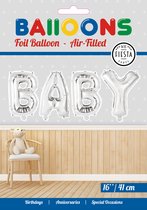 DIY tekst: BABY + Gratis handpomp FOLIEBALLON - GEBOORTE - BABY - ZILVER