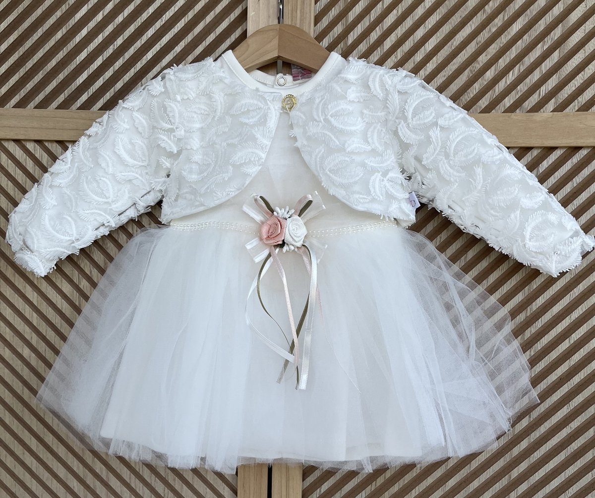 luxe feestjurk bruidsjurk doopjurk doopkleding tule jurk met jasje blaadjesmotief baby. bol