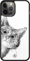 Casimoda® hoesje - Geschikt voor iPhone 12 Pro Max - Peekaboo - Luxe Hard Case Zwart - Backcover telefoonhoesje - Wit