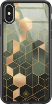 Casimoda® hoesje - Geschikt voor iPhone Xs - Kubus Groen - Luxe Hard Case Zwart - Backcover telefoonhoesje - Groen