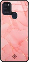 Casimoda® hoesje - Geschikt voor Samsung Galaxy A21s - Marmer Roze - Luxe Hard Case Zwart - Backcover telefoonhoesje - Roze