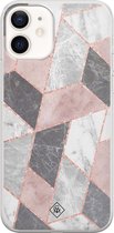 Casimoda® hoesje - Geschikt voor iPhone 12 - Stone grid marmer / Abstract marble - Siliconen/TPU telefoonhoesje - Backcover - Geometrisch patroon - Roze