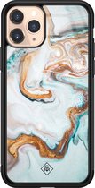 Casimoda® hoesje - Geschikt voor iPhone 11 Pro - Goud Blauw Marmer - Luxe Hard Case Zwart - Backcover telefoonhoesje - Blauw