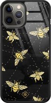 Casimoda® hoesje - Geschikt voor iPhone 12 Pro Max - Bee Yourself - Luxe Hard Case Zwart - Backcover telefoonhoesje - Zwart