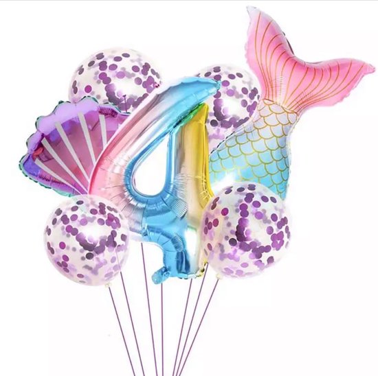 Zeemeermin ballonnen set- 7 stuks- Verjaardag 4 jaar- Themafeest