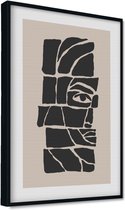 Akoestische panelen - Geluidsisolatie - Akoestische wandpanelen - Akoestisch schilderij AcousticPro® - paneel met surrealistische gezichtslijn tekening - Design 57 - Basic - 100x70 - Wit- Wanddecoratie - woonkamer - geluidsdemper - studio schuim