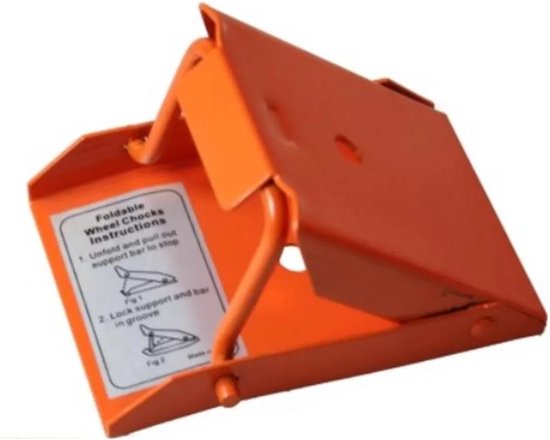 Oranje metalen inklapbare wielkeg met instructies. Metaal, oranje.