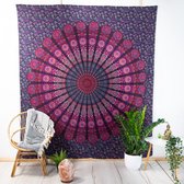 Wandkleed - wanddoek - muurdecoratie - Mandala - paars - 200x210 - Duurzaam katoen