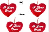 4x Knuffel hart I Love You 14cm rood - knuffel hart verliefd liefde huwelijk valentijn thema feest festival liefde