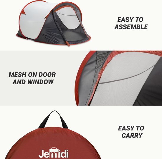 JEMIDI tweepersoons pop-up tent - Opgooitent, werptent voor 2 personen - Ideaal als festivaltent of kampeertent - Verschillende kleuren - JEMIDI