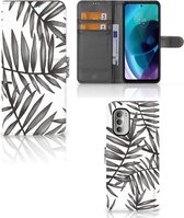 Hoesje met Tekst Motorola Moto G51 5G Wallet Book Case Leaves Grey