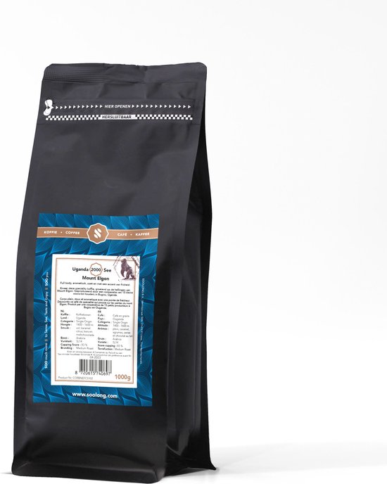 Soolong See Oeganda Nr2000 Koffiebonen Mount Elgon - Speciality koffie Arabica medium roast, medium body en aromatisch met fris zoete ondertonen. - Zak 1kg