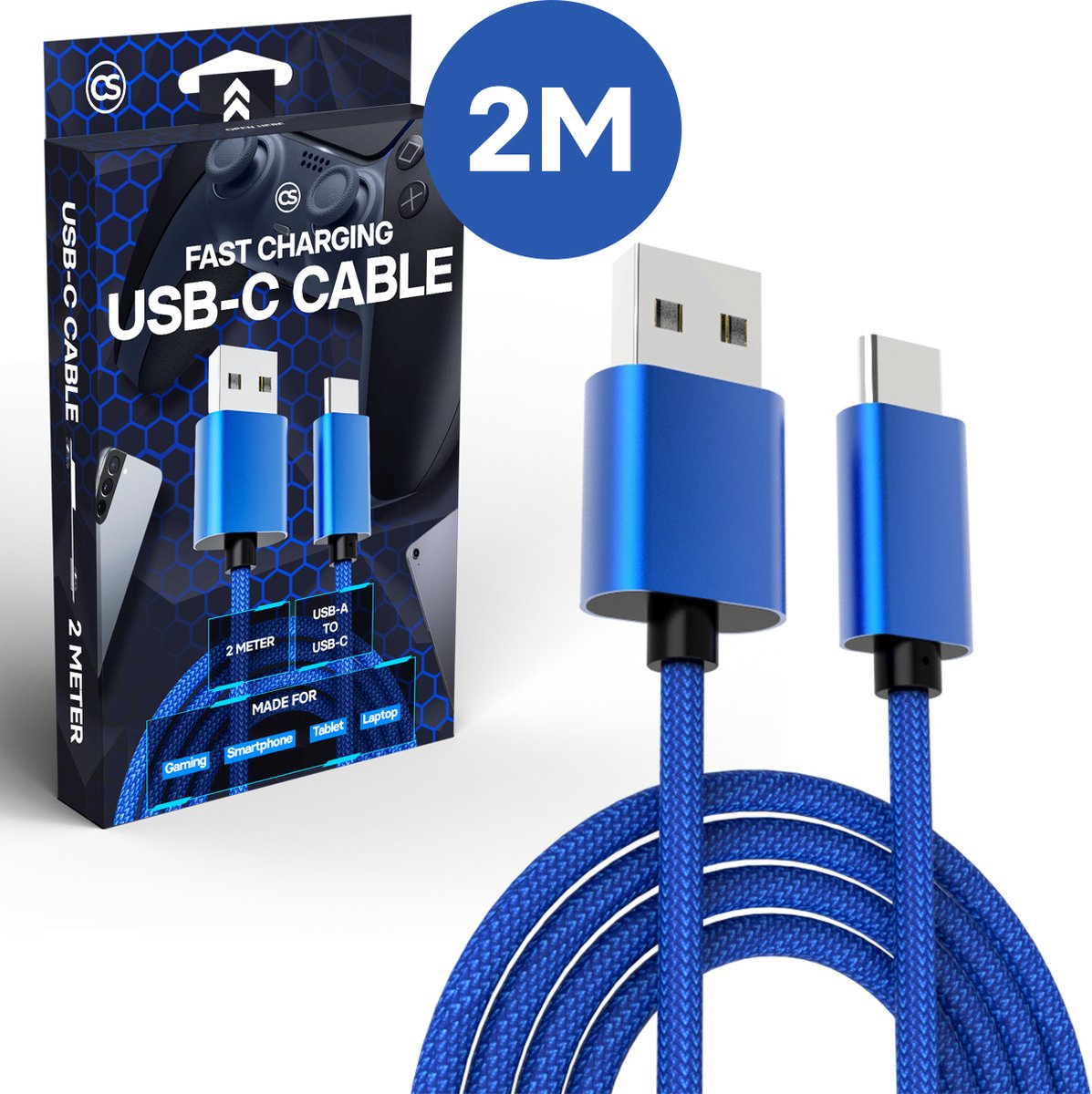Extra Snelle Controller Oplaadkabel USB C voor PlayStation 5 - PS5 Oplader - USB C Kabel - 5A Snellader / Fast Charger - 2 Meter 2M - Blauw