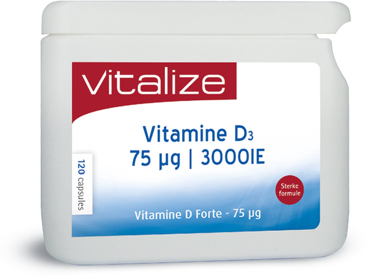 Vitalize Vitamine D Forte 75 µg 120 capsules brievenbus - Voor mensen die gebaat zijn bij een hoge dosering - Voor senioren en andere specifieke doelgroepen