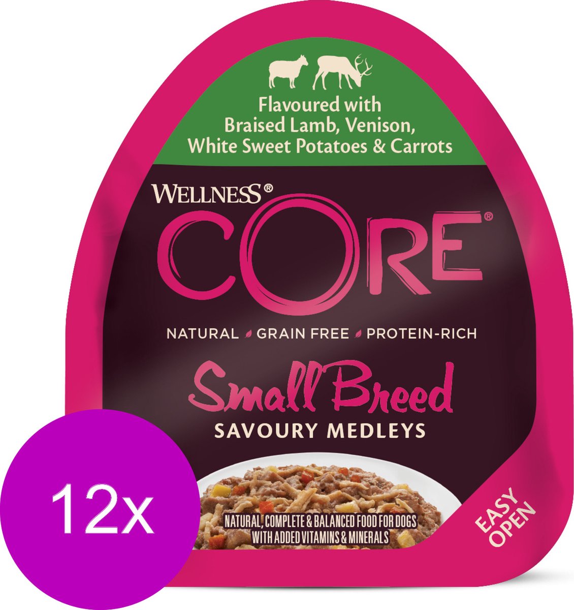12x Wellness Core Hondenvoer Small Savoury Medleys Lam - Hert 85 gr
