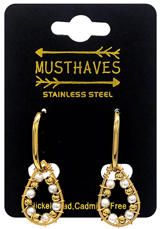 Boucles d'oreilles d'Oreilles - Perles de Verre Gouttes - Boucles d'oreilles d'Oreilles - Acier Inoxydable - 4 cm - Doré