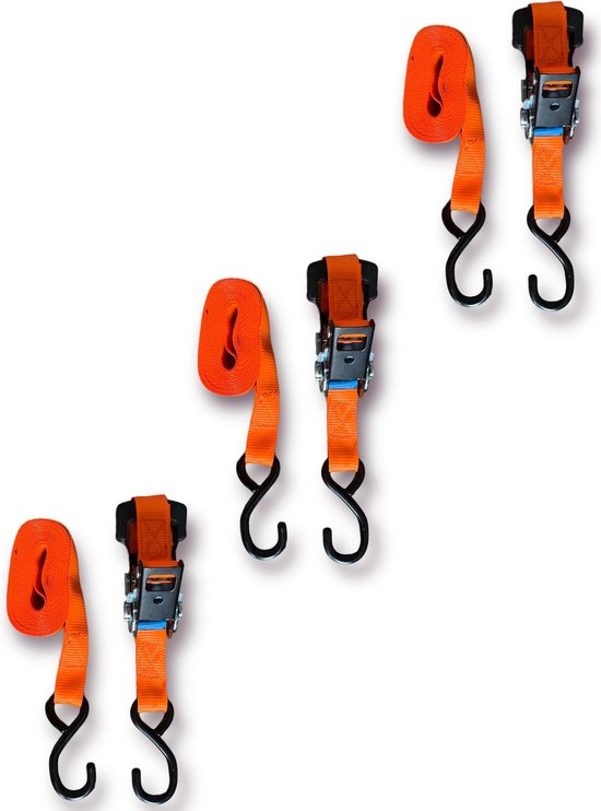 Set met drie spanbanden 25mm x 5m met ratel / ratelsluiting / werklast 350kg per spanband / 3-delige set spanbanden