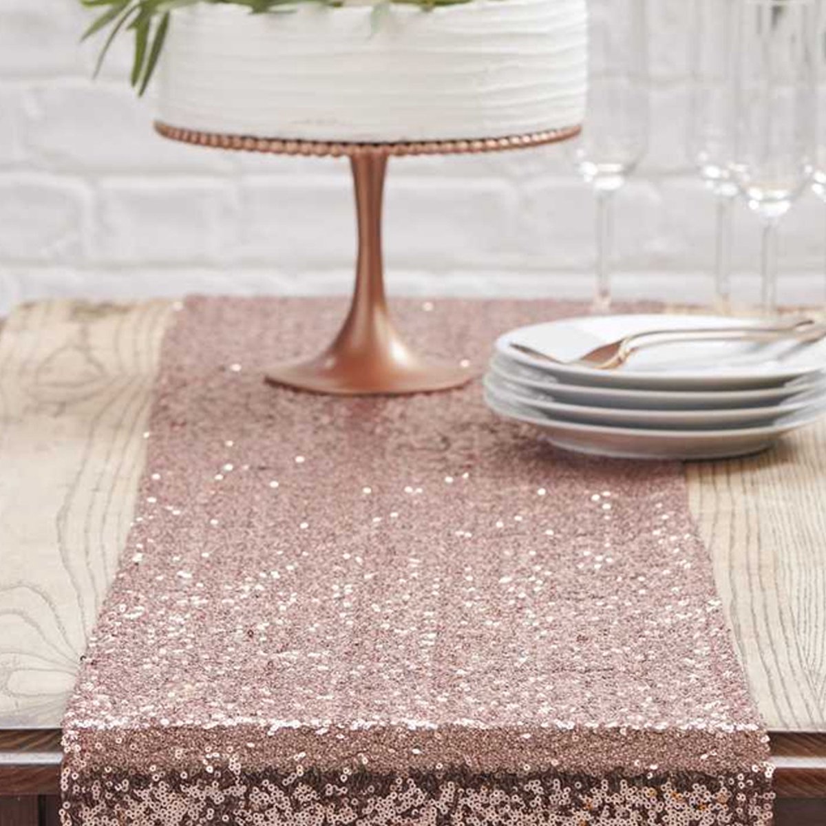 Tafelloper Pailletten Rosé Goud - 30 x 275 cm