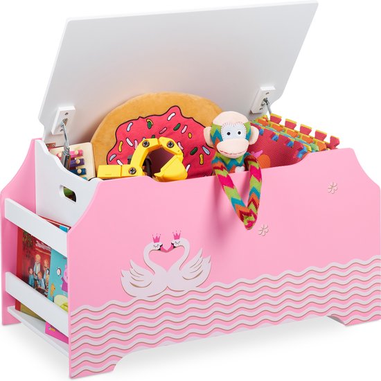 Relaxdays speelgoedkist kinderkamer - grote opbergkist speelgoed - speelgoedbox met klep