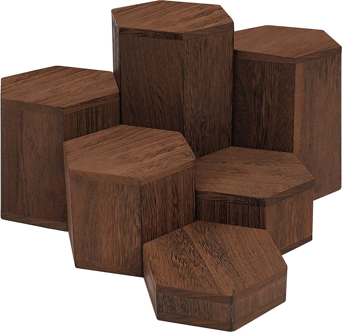 Houten Hexagonale Display Risers 6 Pak Standaarden Voor Planken En Balies Stapsgewijze Plinten Sieraden Verkoop Miniaturen Cupcakes Desserts Bruin 592024946 Houten Hexagonale Display Risers 6 Pak Standaarden Voor Planken En Balies Stapsgewijze Plinten Sieraden Verkoop Miniaturen Cupcakes Desserts Bruin 592024946