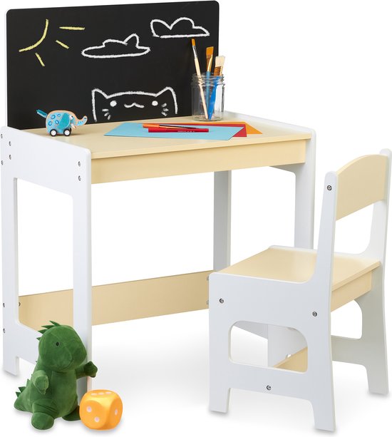 Relaxdays kindertafel en stoeltje - krijtbord kinderen - speeltafel en kinderstoeltje