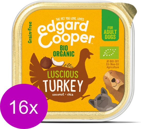 16x Edgard & Cooper Adult Paté Kuipje Organic Kalkoen - Kattenvoer - 85g