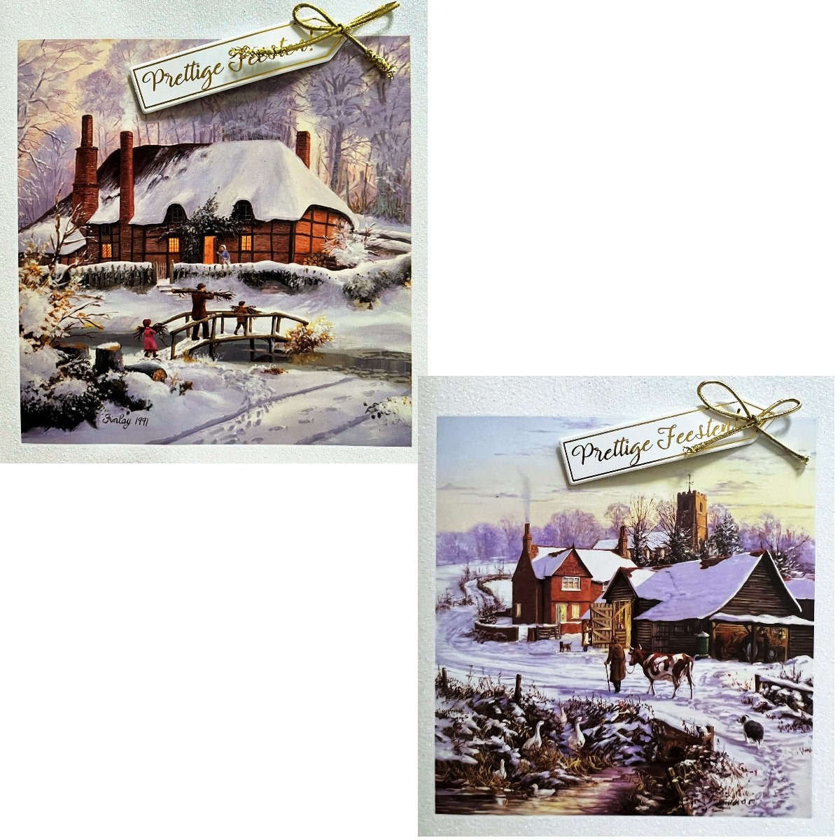 8 Luxe Handmade Gevouwen Kerstkaarten Met Enveloppen  - Met Glitter en Folie - Design 3