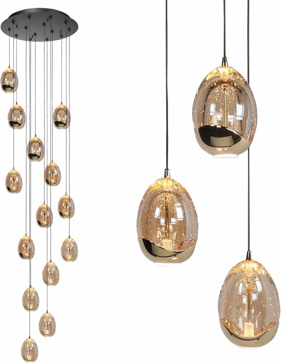 Bekentenis Nieuwjaar Uitverkoop Vide hanglamp | Golden egg | 350 cm | 14 lichts | zwart & goud | bol.com