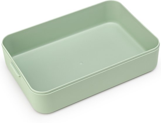 Boîte à pain Brabantia vert jade vide, vue de dessus.