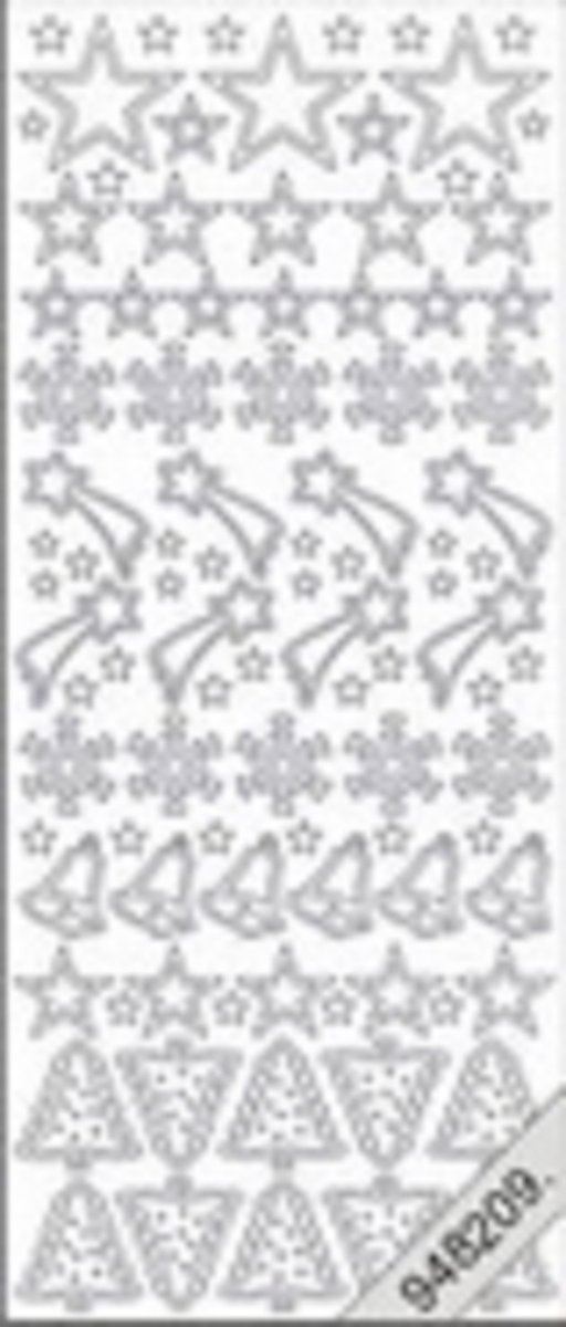 Starform Outline Sticker, Zilver, 853 kerststeren, klokjes en boompjes